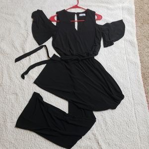 Calvin Klein V Neck Split Shoulder Jumpsuit